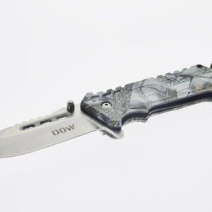 DOW. Camo Handle, Silver Satin Blade,non-Serrated, Folding Knife (K2068A)