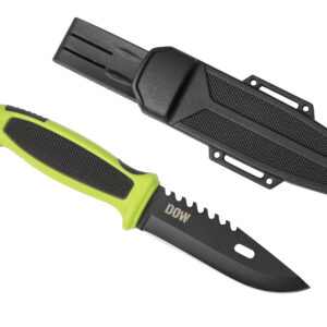 DOW. 9 Inch Fixed Blade, Black Blade, Green Rubber Grip handle (K2264)
