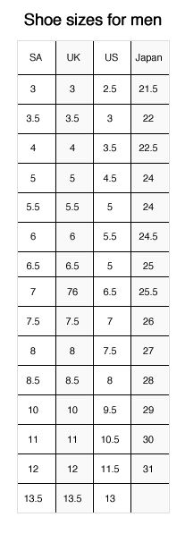 1. Shoe Size Chart – THE OUTDOOR INNOVATIONS COMPANY & OUTDOOR TACTICAL