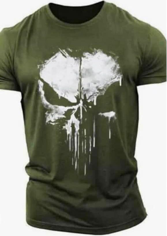Fostex Punisher Allied Star Graphic T-Shirt - 100% Cotton, Green, Medium